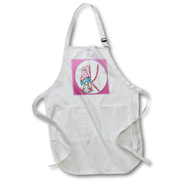 Apron - Cute Pink Ice Cream Gnome Pink Image Of Glitter Monogram K Monograms