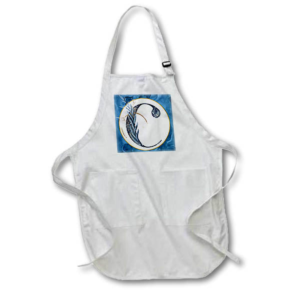Apron - Monogram C Blue Image Of Watercolor Image Of Gold Leaves Monograms