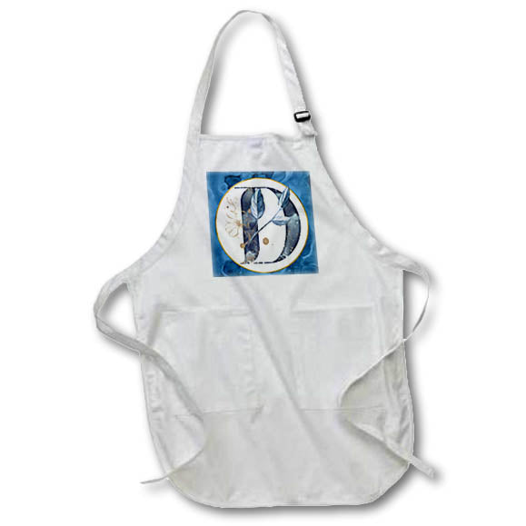 Apron - Monogram D Blue Image Of Watercolor Image Of Gold Leaves Monograms