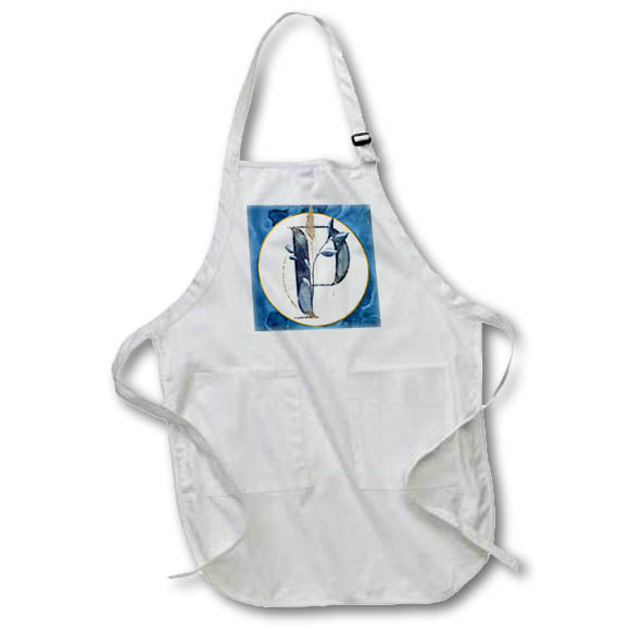 Apron - Monogram P Blue Image Of Watercolor Image Of Gold Leaves Monograms