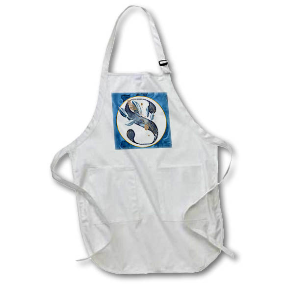 Apron - Monogram S Blue Image Of Watercolor Image Of Gold Leaves Monograms
