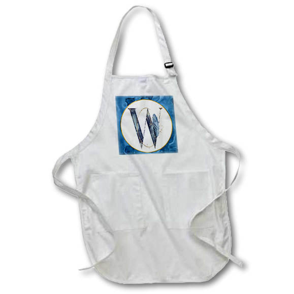 Apron - Monogram W Blue Image Of Watercolor Image Of Gold Leaves Monograms