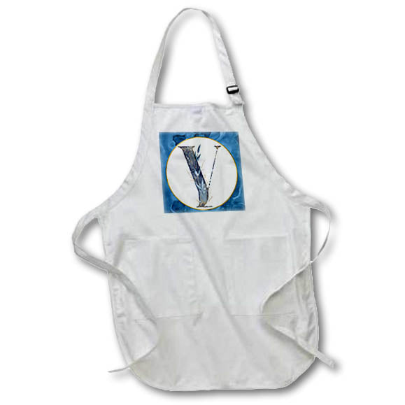 Apron - Monogram Y Blue Image Of Watercolor Image Of Gold Leaves Monograms