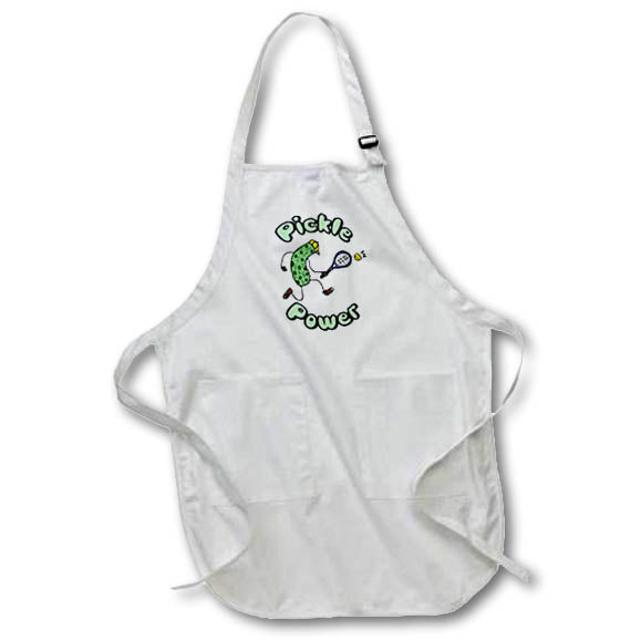 Apron - Cute Funny Pickle Playing Pickleball Pickle Power Sports Cartoon Sports and Hobbies