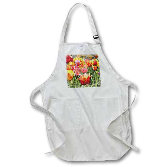 Apron - Digital painting of a field of colorful tulip flowers with added texture Designs - Nature