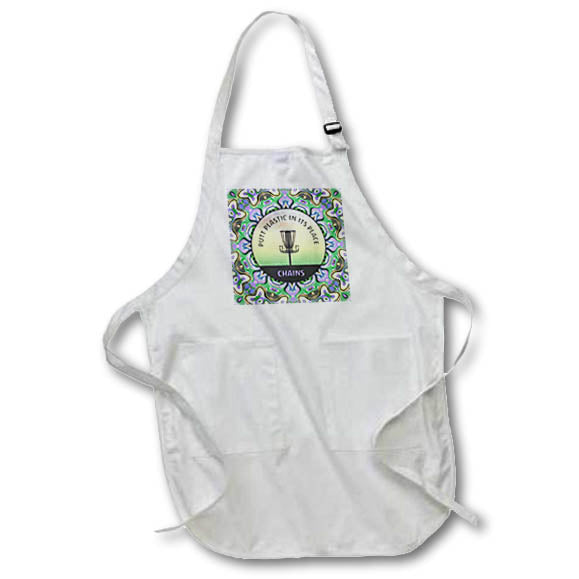 Apron - Color palette of purple and green disc golf basket graphic design. Designs - Disc Golf