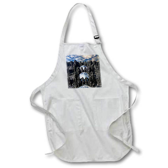 Apron - Four reflective mysterious silver spheres embedded in rock aligned. Designs - Surreal