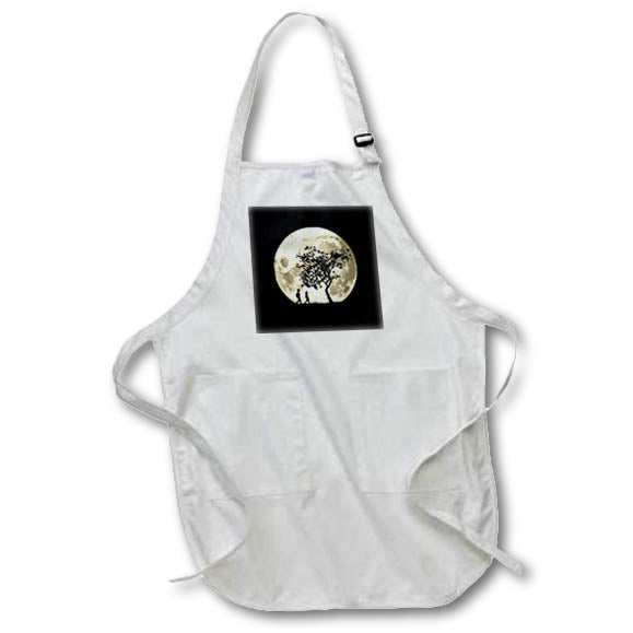 Apron - Silhouette graphic design of people walking by tree and giant full moon. Designs - Space