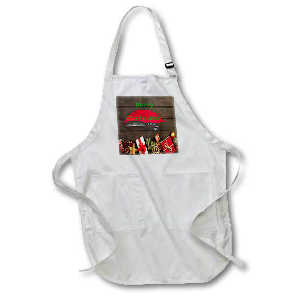 Apron - Image of Country Dark Wood With Cat And Presents Say Merry Christmas lens Art by Florene - Christmas