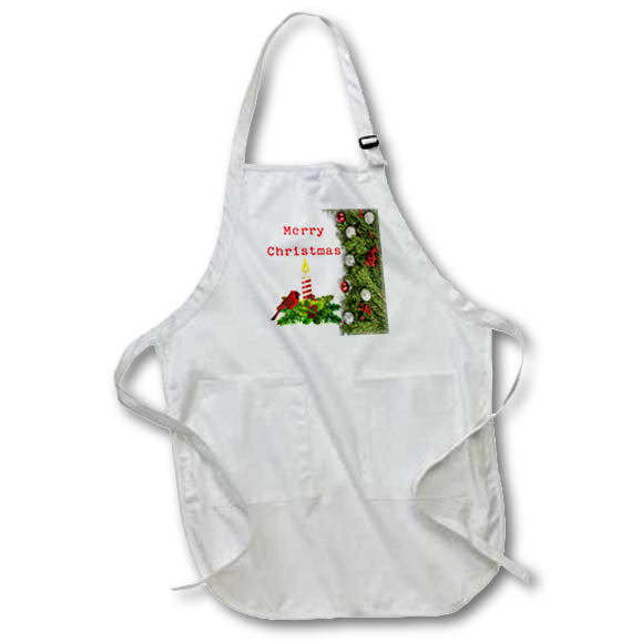 Apron - Image of Red Cardinal With Candle And Christmas Tree Ornaments lens Art by Florene - Christmas