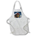 Apron - Image of Merry Christmas Words On Ski Lodge With Blue Reindeer lens Art by Florene - Christmas