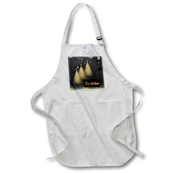 Apron - Image of Shiny Gold Merry Christmas Text With Three Gold Xmas Trees lens Art by Florene - Christmas