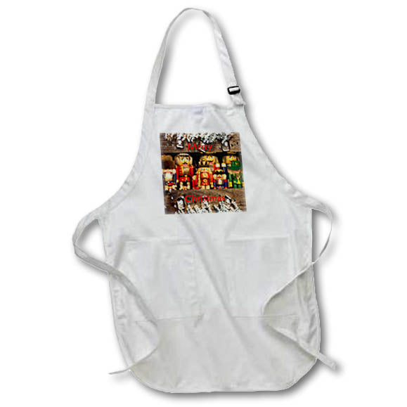 Apron - Image of Nutcracker Men Lineup On Country Dark Wood Merry Christmas lens Art by Florene - Christmas