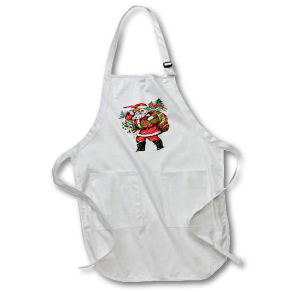 Apron - Image of Image of Vintage Santa With Toy Sack Says Merry Christmas lens Art by Florene - Christmas
