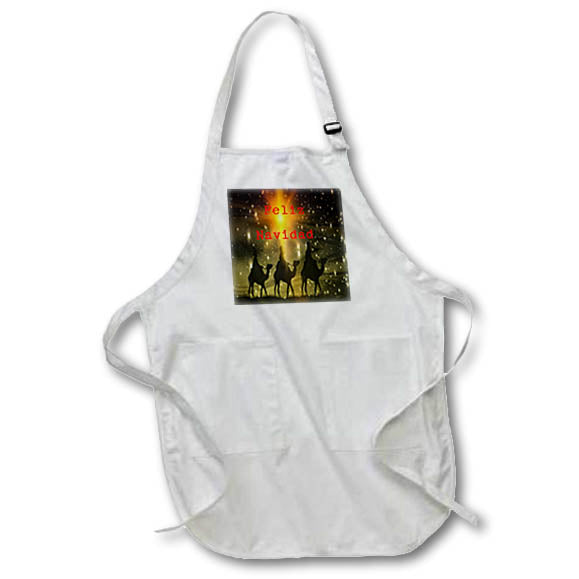 Apron - Image of Feliz Navidad With Three Wise Men On Camels And Bright Star lens Art by Florene - Christmas