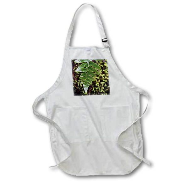 Apron - Macro photograph of a fern leaf hanging over moss. Stamp City - plant