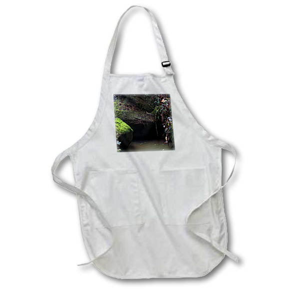 Apron - Photograph of large, mossy boulders over a flowing creek. Stamp City - landscape