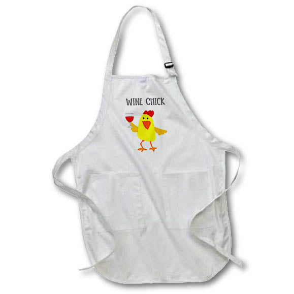 Apron - Funny Cute Cool Wine Chick Chicken Drinking Wine Cartoon Drinking