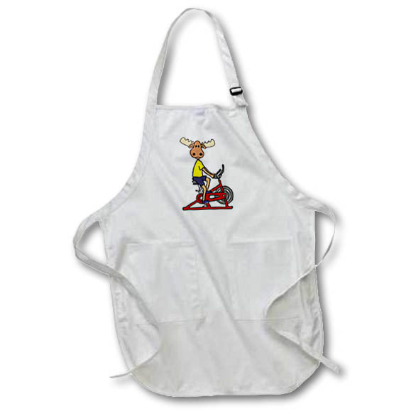 Apron - Funny Cute Moose on Spin Cycle Spin Class Indoor Cycling Bike Sports and Hobbies