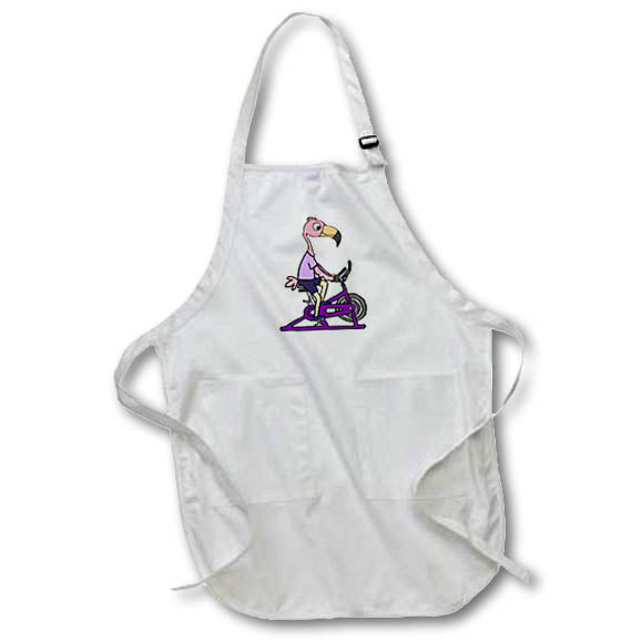 Apron - Funny Cute Pink Flamingo on Spin Cycle Spin Class Indoor Cycling Bike Sports and Hobbies