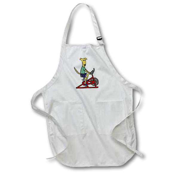 Apron - Funny Cute Greyhound Dog on Spin Cycle Spin Class Indoor Cycling Bike Sports and Hobbies