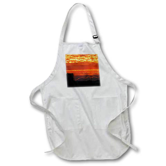 Apron - A bright orange sky photographed at sunrise, with structural silhouette Designs - Photography