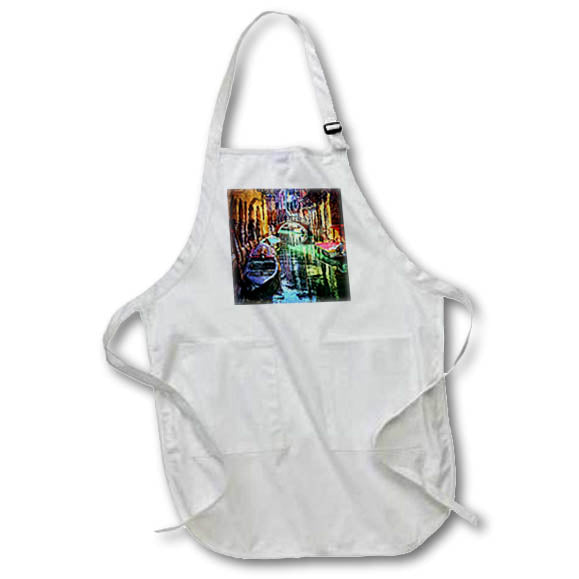 Apron - Digitally sketchy painting of colorfully enhances Venice, Italy canals. Designs - Cities And Structures