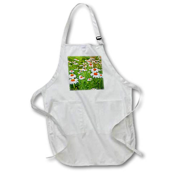 Apron - Whimsical Artistic Bright and Colorful White Garden Daisies Acrylic Painting - Daisies