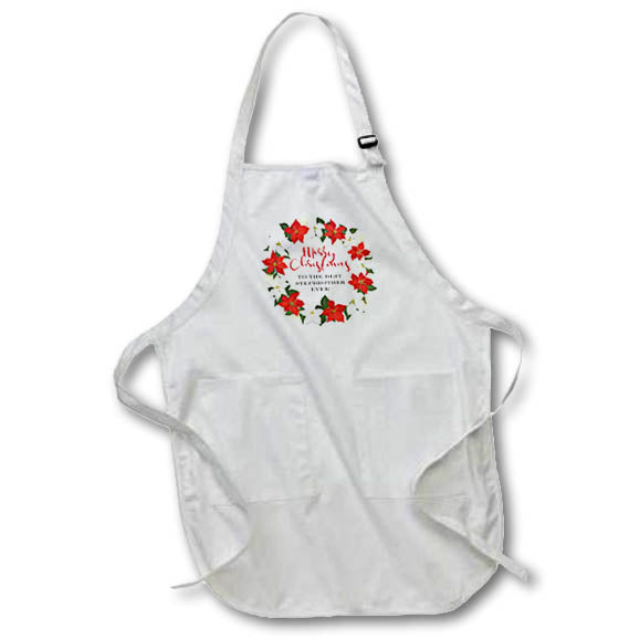 Apron - Merry Christmas To The Best Stepbrother Ever - Poinsettia Wreath Designs Holidays