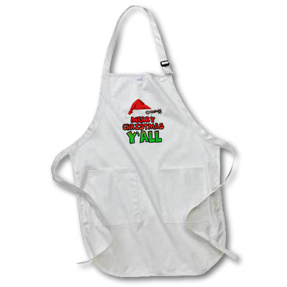 Apron - Image of Words Merry Christmas Yall with Santa Hat – Christmas