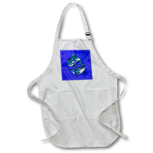 Apron - This orca design is a tribal art of orca over a blue nautical map. Creative Studios – Tribal Ocean Animals