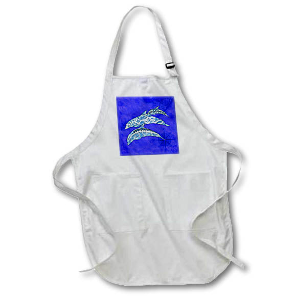 Apron - A pod of three tribal dolphins over a blue nautical map. Creative Studios – Tribal Ocean Animals