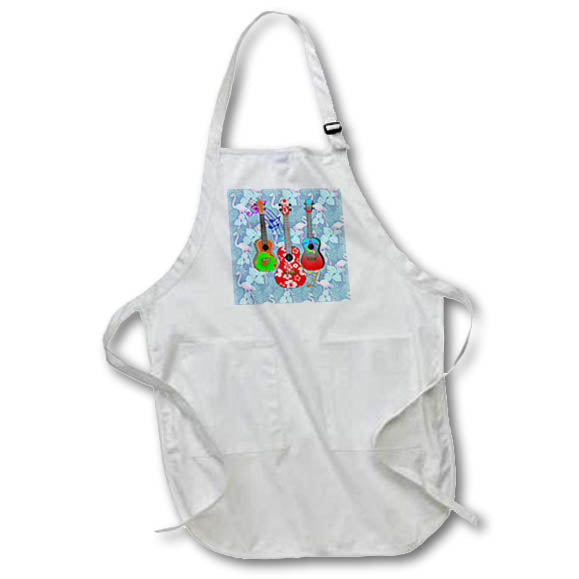 Apron - Musical island ukuleles over a tropical pattern of pink flamingos. Creative Studios –Island Music Ukulele