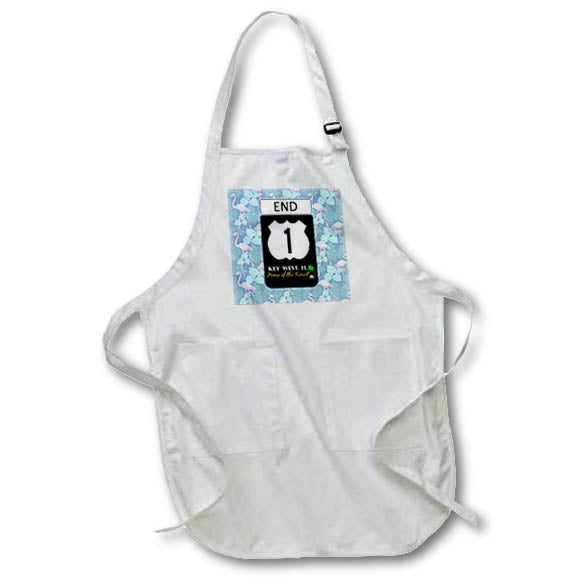 Apron - Hwy A1A sign for Key West on a pink flamingo pattern. Creative Studios – Key West Florida