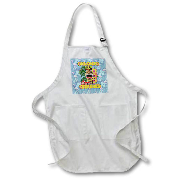 Apron - Tropical floral Aloha Beaches with Hawaiian Tiki statue. Creative Studios –Hawaii Islands Aloha