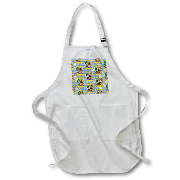 Apron - Tropical floral pattern of Aloha Beaches with Hawaiian Tiki statue. Creative Studios –Hawaii Islands Aloha