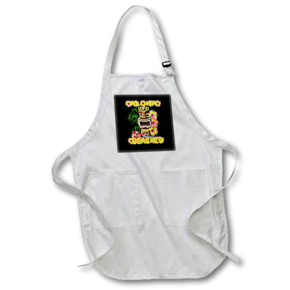 Apron - A tropical Aloha Beaches with funny tiki statue and flowers. Creative Studios –Hawaii Islands Aloha