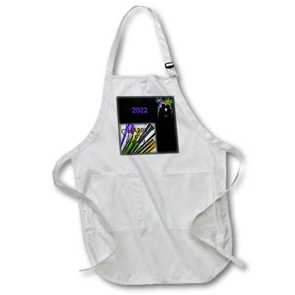 Apron - Image of Purple And Green Horns A Kiss And Words Happy New Year lens Art by Florene - Happy New Year