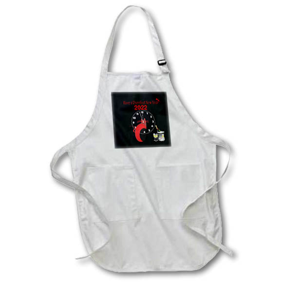 Apron - Image of Red Cat Black And White Clock Champagne And New Year lens Art by Florene - Happy New Year