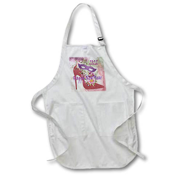 Apron - Image of Womens Shoe Party Mask And Floral With Happy New Year lens Art by Florene - Happy New Year