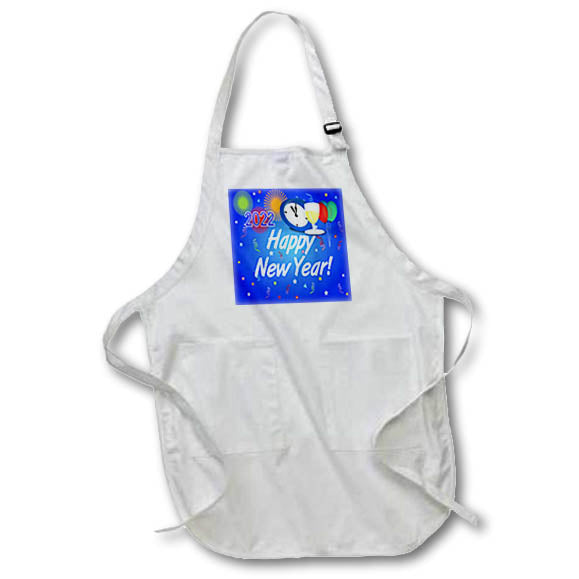 Apron - Image of Bright Blue Happy New Year With Balloons Clock And Year lens Art by Florene - Happy New Year