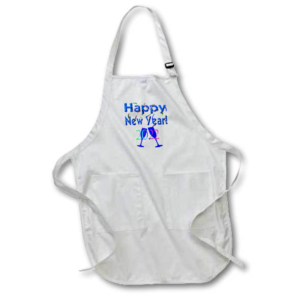 Apron - Image of Big Blue Happy New Year With Year And Blue Drink Glasses lens Art by Florene - Happy New Year