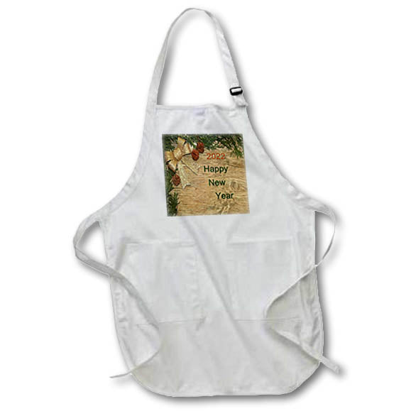 Apron - Image of Country Pine Floor With Happy New Year And Greenery lens Art by Florene - Happy New Year