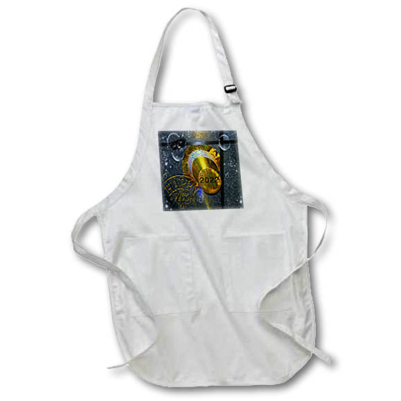 Apron - Image of Gold Foil Party Hat Black Mask And Happy New Year On Black lens Art by Florene - Happy New Year