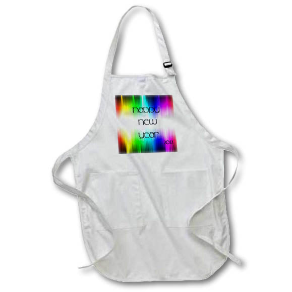 Apron - Image of Black Cool Text On Rainbow Color Strips With Year lens Art by Florene - Happy New Year