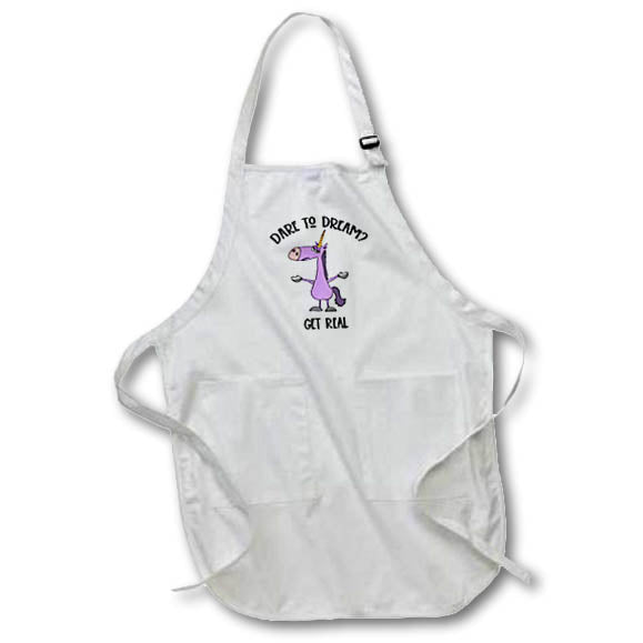 Apron - Funny Cute Cynical Unicorn Dare to Dream Get Real Satire Cartoon Funny