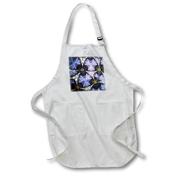 Apron - Image of Purple Black And White Fractal Mandala With Violet Cross lens Art by Florene - Mandala Fractals