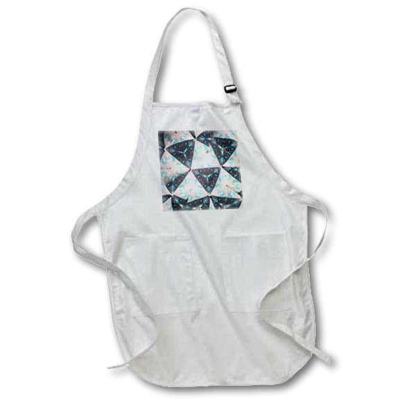 Apron - Image of Gray Triangles Over White And Aqua In Fractal Mandala lens Art by Florene - Mandala Fractals