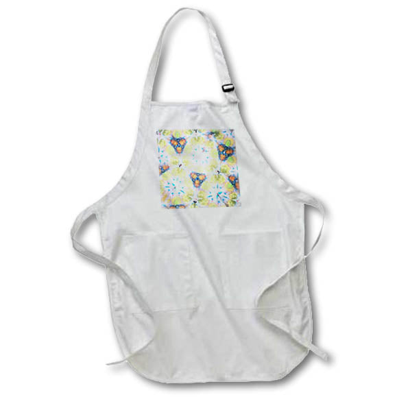 Apron - Image of Pleasing Chartreuse Blue And White Fractal Mandala lens Art by Florene - Mandala Fractals