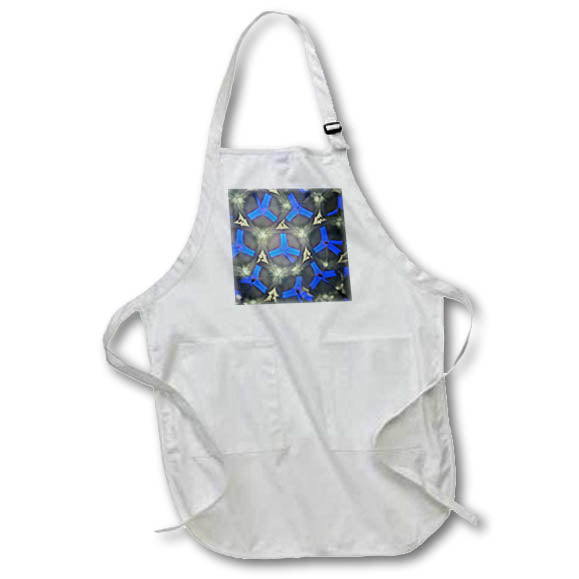 Apron - Image of Bright Blue Pieces With Gray And Ivory Triangles Mandala lens Art by Florene - Mandala Fractals